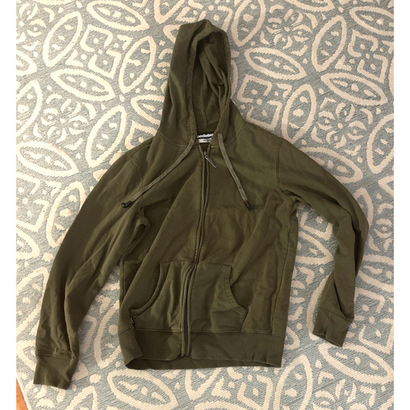 Hoodie Buddie Men Cyber Grunge MMA Y2k Dark Green Pockets Long Sleeve Full Zip S - Picture 1 of 9